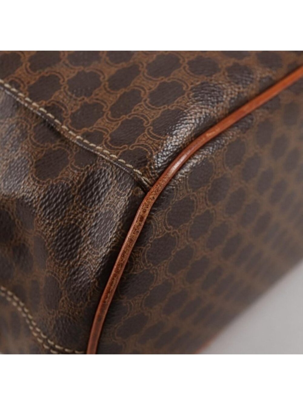 Authentic CELINE Macadam Canvas Shoulder Bag PVC Leather Brown Gold - Picture 4 of 16